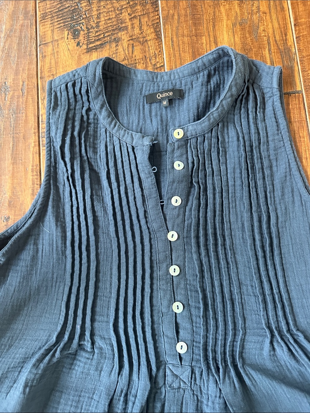 Quince 100% Organic Cotton Gauze Sleeveless Swing Dress in Indigo Blue Size M - Picture 3 of 5